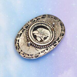 Vintage Round Oval Gold Tone Symbolic Bird Emblem Belt Buckle - J31